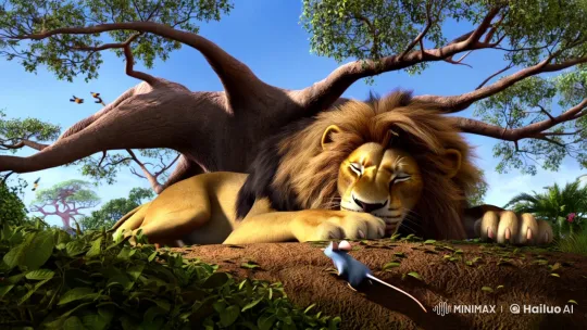Golden Lion Awakens: A Mouse's Moment of Terror – AI Generated Video | Hailuo AI