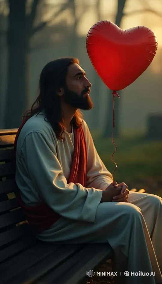 Emotional Live2D Portrait of Sorrowful Jesus with Heart Balloon – AI Generated Video | Hailuo AI