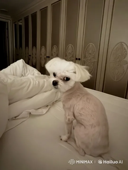 Adorable Puppy on Plush Bed in Tranquil Room – AI Generated Video | Hailuo AI