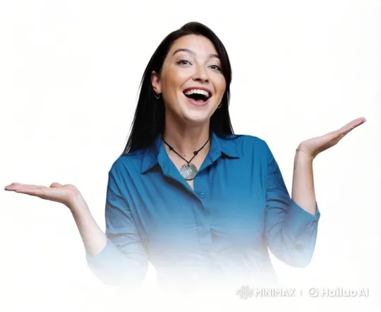 Woman in Blue Shirt with Questioning Gesture – AI Generated Video | Hailuo AI