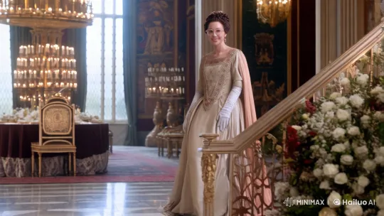 Elegant Protagonist Descends Grand Staircase at Medieval Banquet – AI Generated Video | Hailuo AI