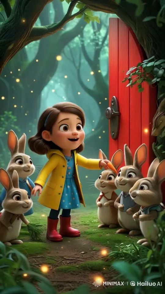 Young Girl and Rabbits in Enchanted Forest – AI Generated Video | Hailuo AI