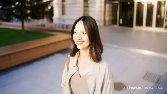 Uplifting Walk of a Graceful Woman in a Modern Setting – AI Generated Video | Hailuo AI