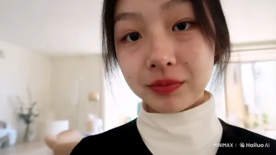Young Woman Reacts to Surprise in Minimalist Room – AI Generated Video | Hailuo AI