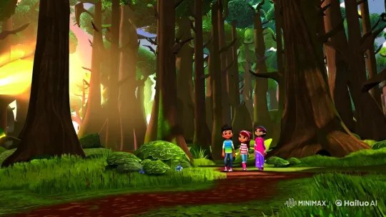 Three Children Brave the Mysterious, Glowing Forest – AI Generated Video | Hailuo AI