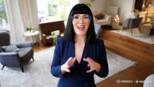 Caucasian Woman in Modern Home, Expressive and Inviting – AI Generated Video | Hailuo AI