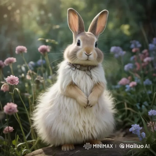 Fluffy Rabbit Waves and Hops in a Flower Meadow – AI Generated Video | Hailuo AI