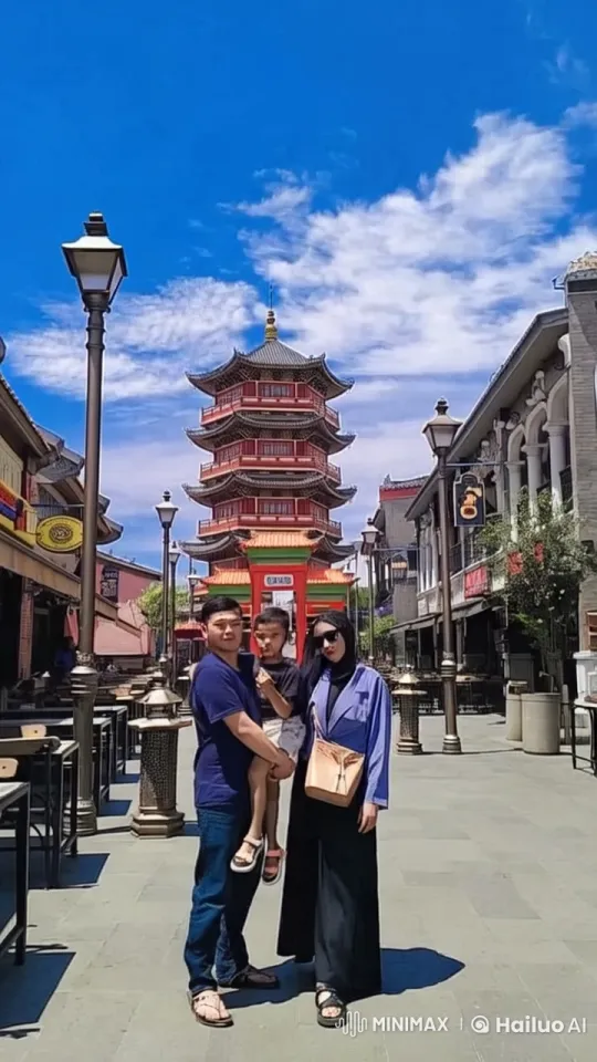 Family Engages in Kungfu Amidst Serene Pagoda Street Scene – AI Generated Video | Hailuo AI