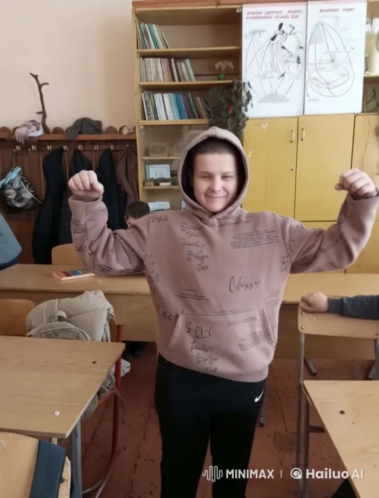 Live2D Animation: Hooded Person Flexing in Classroom – AI Generated Video | Hailuo AI
