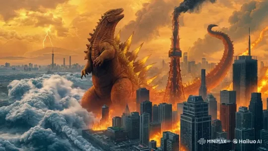 Godzilla's Epic Battle in an Apocalyptic Cityscape – AI Generated Video | Hailuo AI
