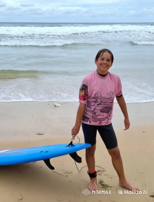 Boy Struggles to Hold Huge Catch on Beach – AI Generated Video | Hailuo AI