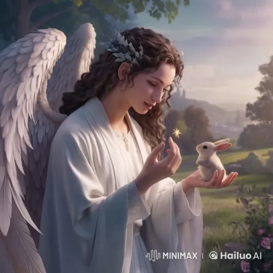 Angel Bestows Crown on Rabbit in Enchanted Sunset – AI Generated Video | Hailuo AI