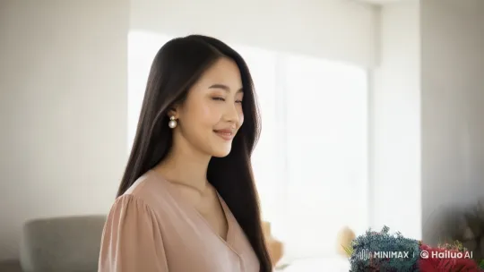 Chinese Woman Arranges Flowers in Elegant Living Room – AI Generated Video | Hailuo AI