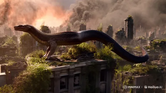 Post-Apocalyptic City: Zombie Snake Attack Scene – AI Generated Video | Hailuo AI