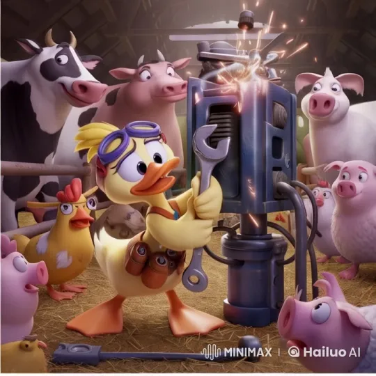 Daisy the Duck Repairs Food Machine on Farm – AI Generated Video | Hailuo AI
