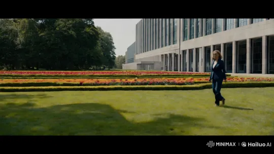 Woman Strides Towards Government Office in Formal Suit – AI Generated Video | Hailuo AI
