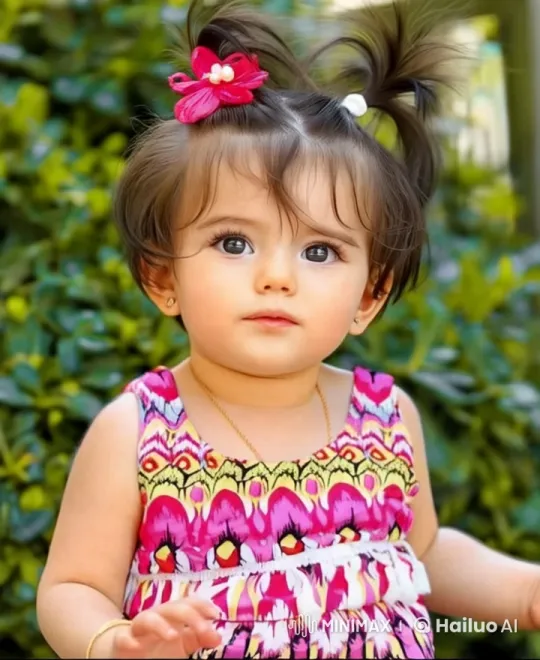 Baby in Vibrant Dress Enacts Kung Fu in Green Garden – AI Generated Video | Hailuo AI