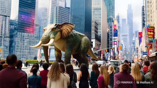 Mythical Creature Strolls Through Dreamlike Cityscape – AI Generated Video | Hailuo AI