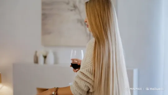 Woman Sips Wine in Elegant, Cozy Room – AI Generated Video | Hailuo AI