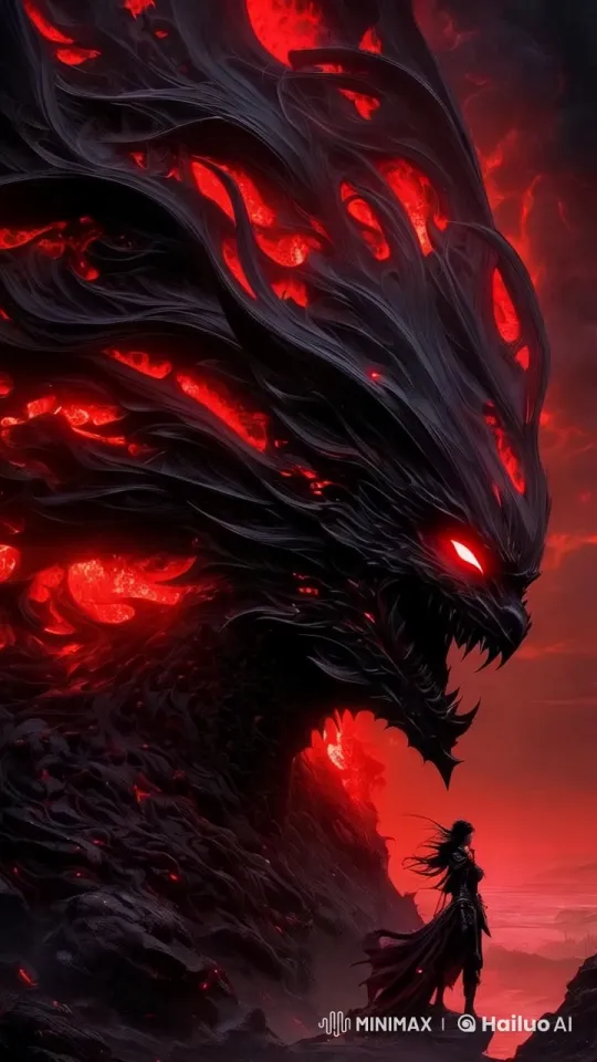 Dark Fantasy Scene: Warrior vs Fiery Giant Creature – AI Generated Video | Hailuo AI