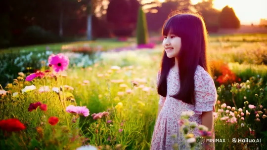 Gentle Girl in Tranquil Flower Garden – AI Generated Video | Hailuo AI