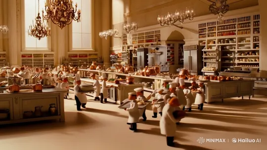 Miniature Chefs' Grand Culinary Ballet in Ornate Kitchen – AI Generated Video | Hailuo AI