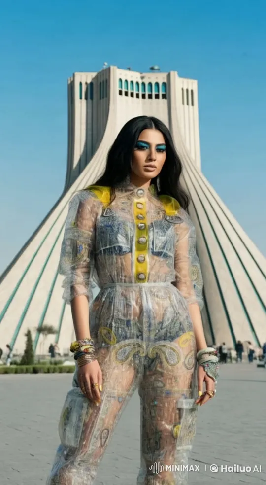 Vibrant Person Showcases Unique Outfit in Front of Modern Building – AI Generated Video | Hailuo AI