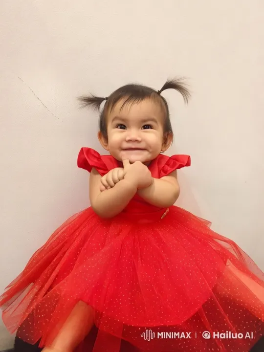 Toddlers Joyful Dance in Sparkling Red Dress – AI Generated Video | Hailuo AI