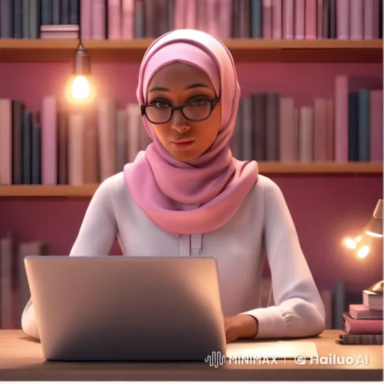 Woman Working on Laptop in Cozy, Book-Lined Room – AI Generated Video | Hailuo AI