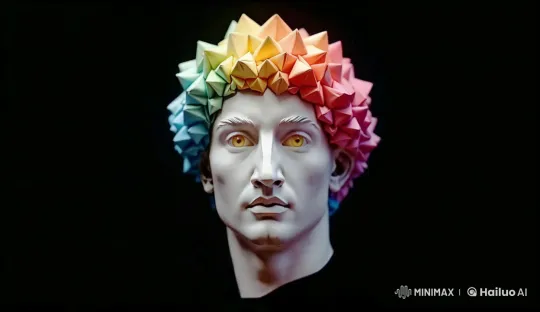 Head Transitions from Smiling to Angry to Amused on Black Background – AI Generated Video | Hailuo AI
