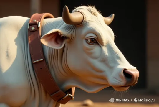 Realistic White Bull Walks with Close-Up Tracking – AI Generated Video | Hailuo AI
