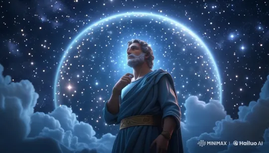 Philosopher Contemplates Eternity Under Celestial Sky – AI Generated Video | Hailuo AI