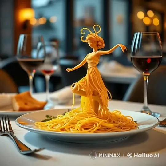 Surreal Noodle Girl Dances on Spaghetti Plate – AI Generated Video | Hailuo AI