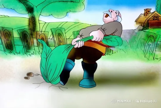 Old Man Struggles to Pull Giant Turnip in Rural Setting – AI Generated Video | Hailuo AI