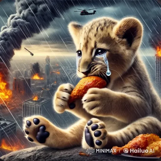 Cute Lion Cub Amidst Chaotic Urban Firestorm – AI Generated Video | Hailuo AI