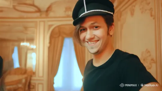 Man Dances Playfully in Elegant Room, Blows Kiss – AI Generated Video | Hailuo AI