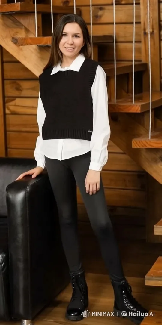 Fashionable Young Woman Showcases Outfit in Rustic Setting – AI Generated Video | Hailuo AI