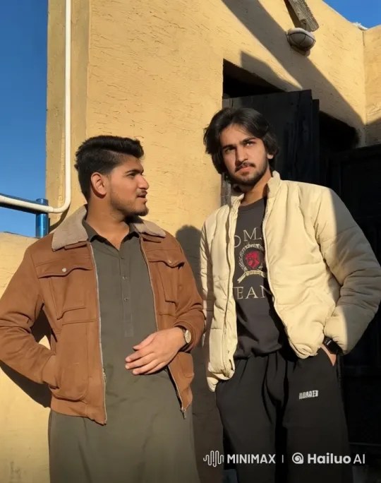 Two Men Share Intimate Moment Outside Building – AI Generated Video | Hailuo AI