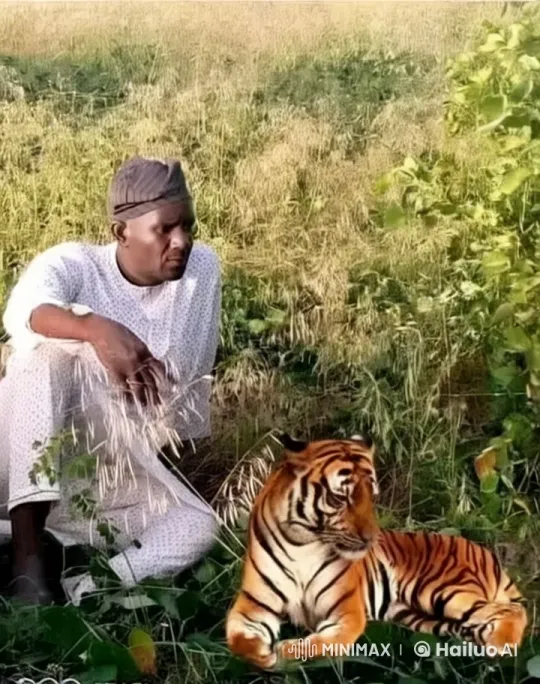 Traditional Harmony: Person and Tiger in Peaceful Field – AI Generated Video | Hailuo AI