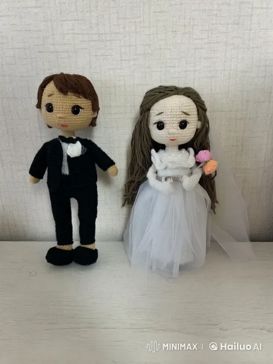 Crochet Dolls' Animated Wedding Dance and Kiss – AI Generated Video | Hailuo AI