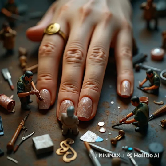 Colossal Hand Nail Art Crafted by Miniature Artisans – AI Generated Video | Hailuo AI