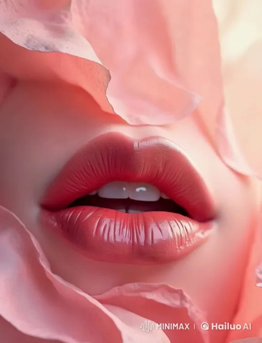 Tiny Creatures Paint Vibrant Lips and Surrounding Petals – AI Generated Video | Hailuo AI