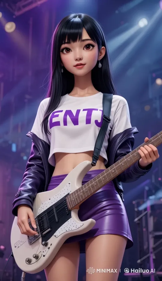 Stylish Woman Performs with Guitar in Live2D Video – AI Generated Video | Hailuo AI