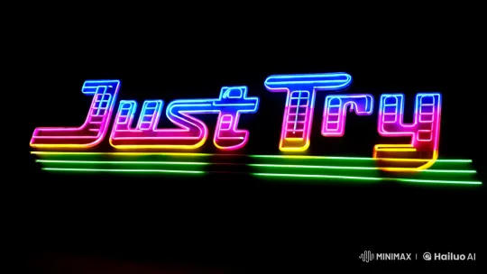 Fluorescent 'Just Try' Text with Blinking, Pulsating Effect – AI Generated Video | Hailuo AI