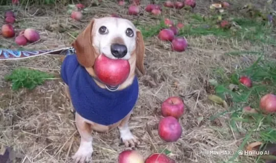 Adorable Dog Stands Up with Apple in Animated Short – AI Generated Video | Hailuo AI