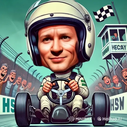 Vintage-Racing Suit Caricature: Go-Karting with a Crowd – AI Generated Video | Hailuo AI