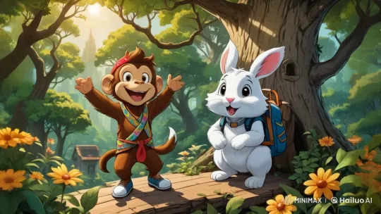 Monkey and Rabbit's Enchanted Forest Adventure – AI Generated Video | Hailuo AI
