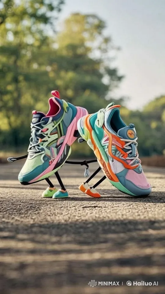 Animated Sneakers Argue Playfully in Park Setting – AI Generated Video | Hailuo AI