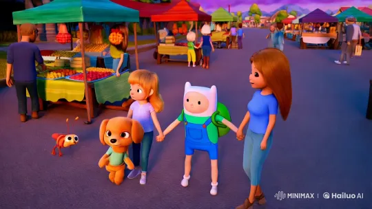 Vibrant Market Dusk: Baby Finn's Playful Adventure – AI Generated Video | Hailuo AI