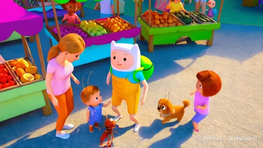 Vibrant Market: Baby Finn's Whimsical World – AI Generated Video | Hailuo AI